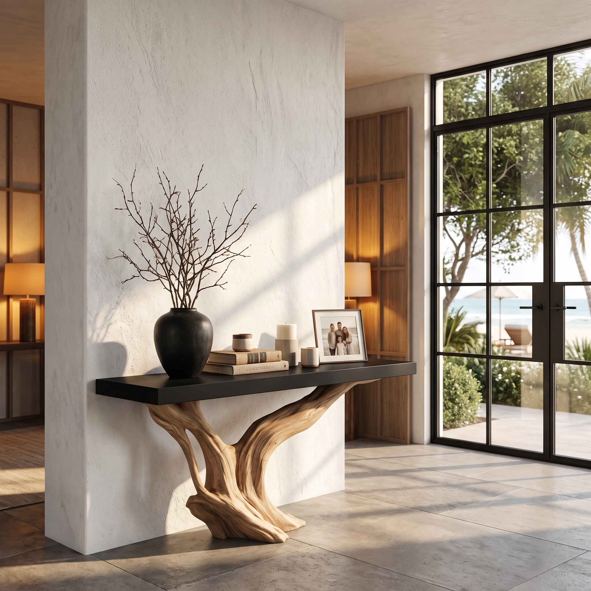 Organic Wall Mounted Console Table With Sculptural Wood Base For Hallway - view 5 of 8