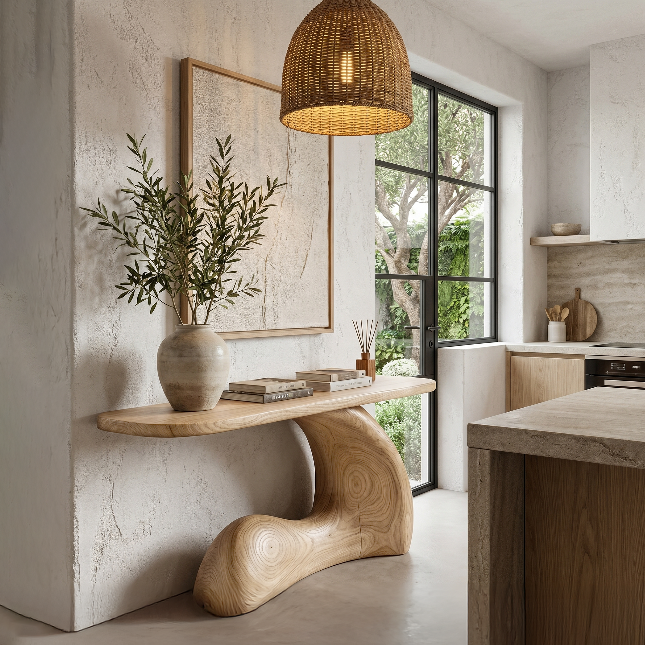 Organic Console Table With Sculptural Curved Wood Base For Entryway And Living Room - view 5 of 8