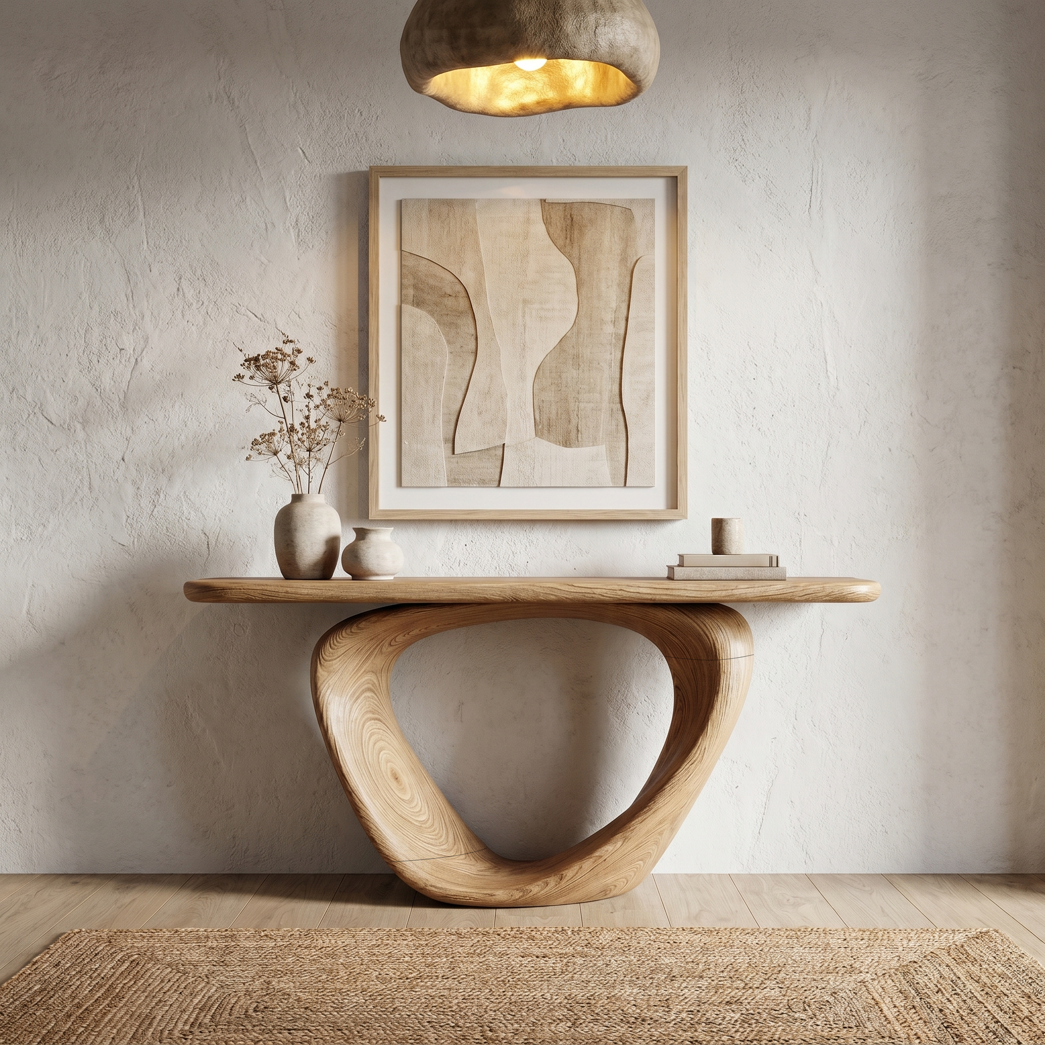 Sculptural Console Table With Loop Shaped Wooden Base Live Edge Console Table With Unique Sculptural Base Design - view 5 of 8