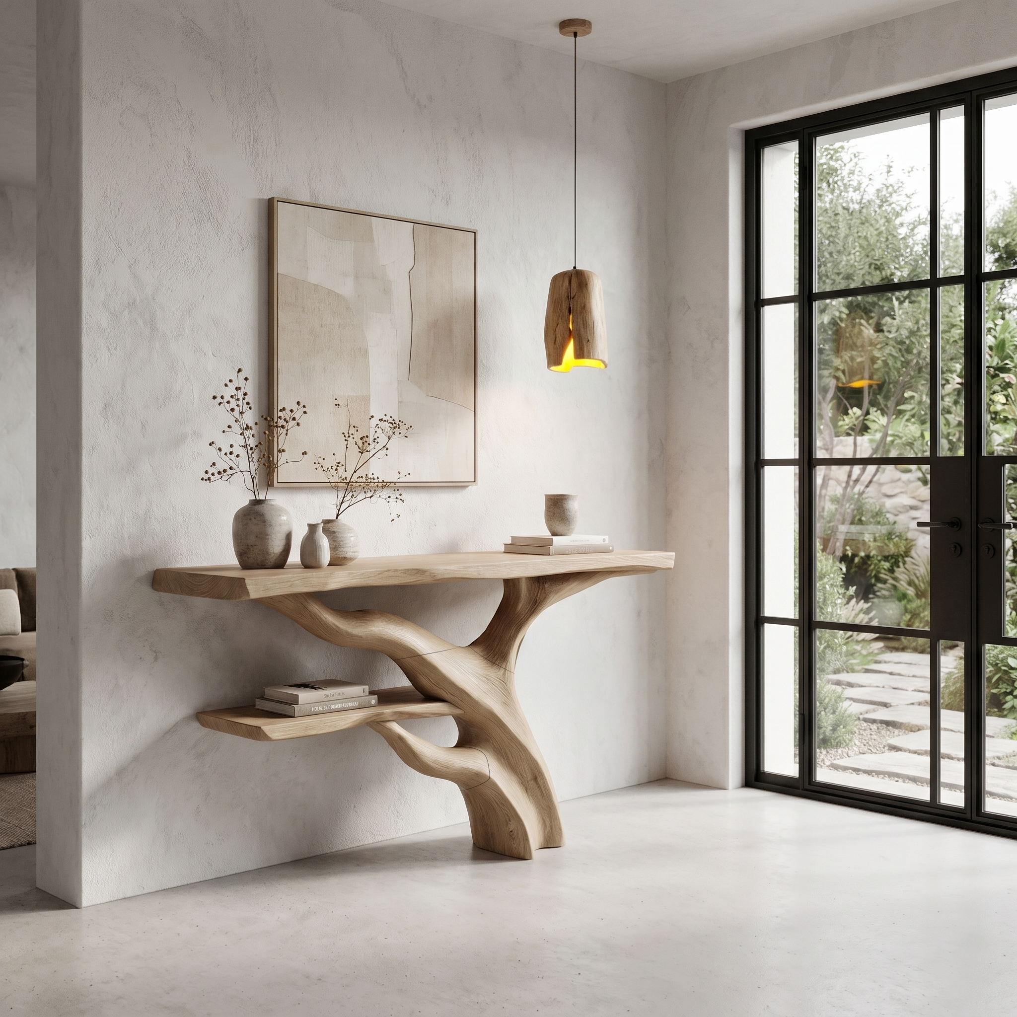 Sculptural Console Table With Abstract Branch Inspired Base And Solid Wood Top For Entryway - view 5 of 8