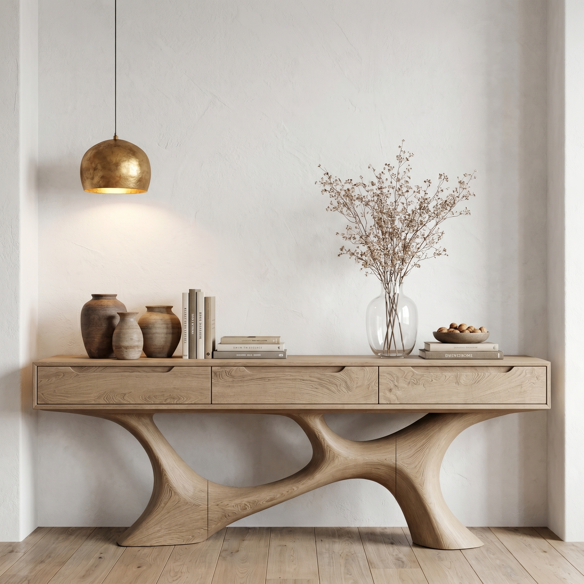Modern Console Table With Built In Storage Cabinet And Sculptural Curved Wood Base For Entryway And Living Room - view 5 of 8