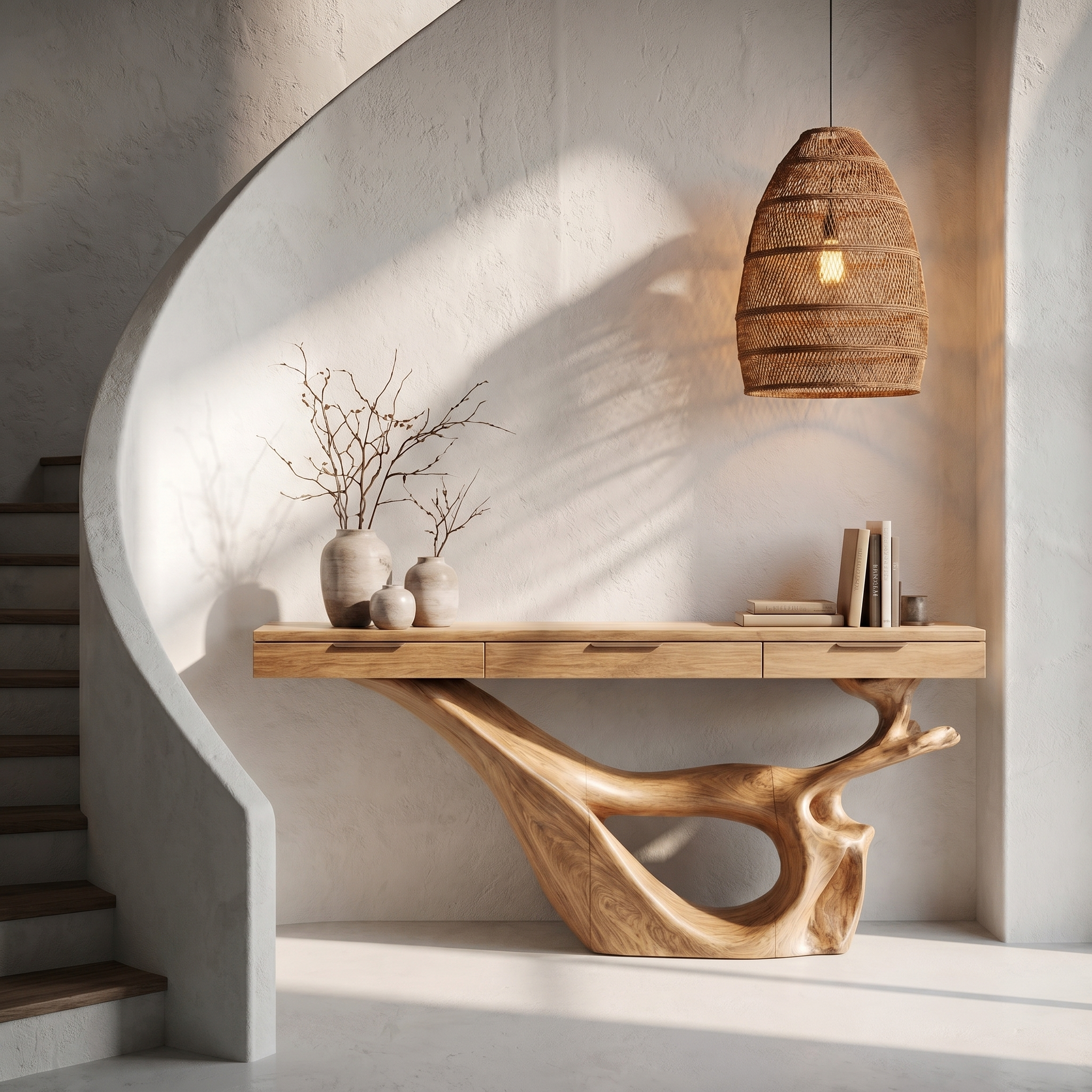 Minimal Console Table With Sculptural Curved Loop Wood Base And Solid Wood Top For Entryway And Living Room - view 5 of 8