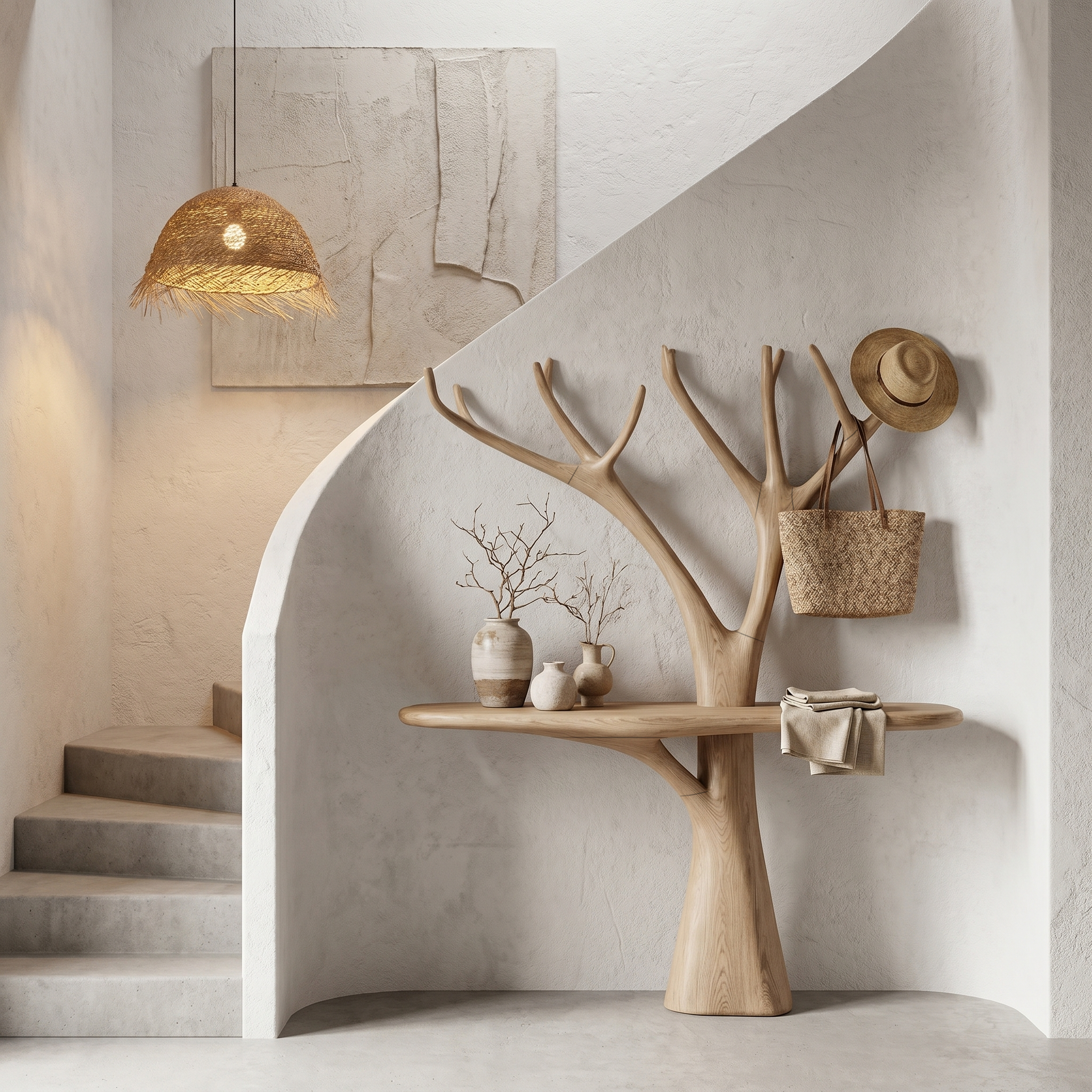 Rustic Organic Console Table With Tree Branch Wood Base For Living Room - view 5 of 8