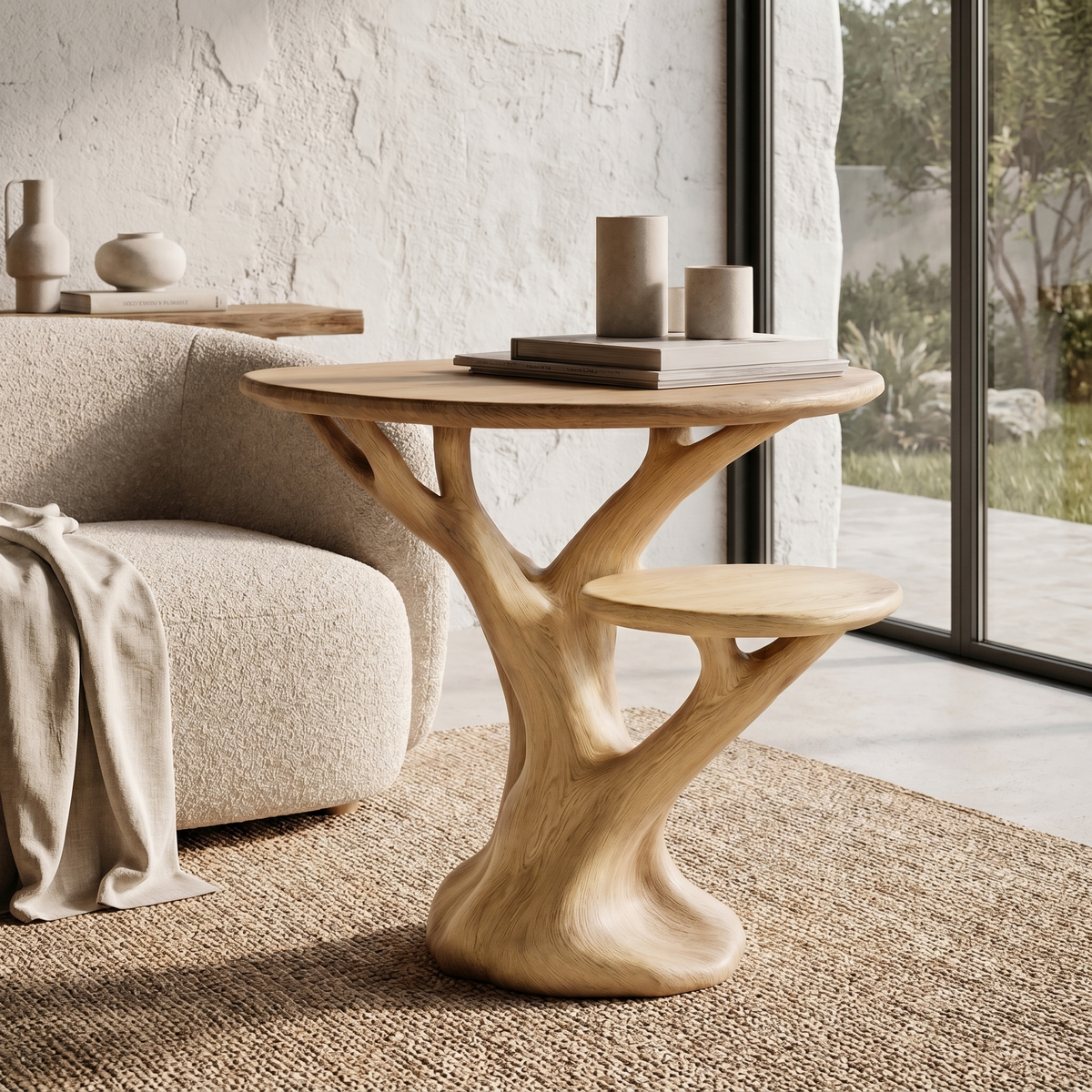 Organic Sculptural Side Table With Tree Inspired Solid Wood Base For Living Room And Bedroom - view 5 of 8