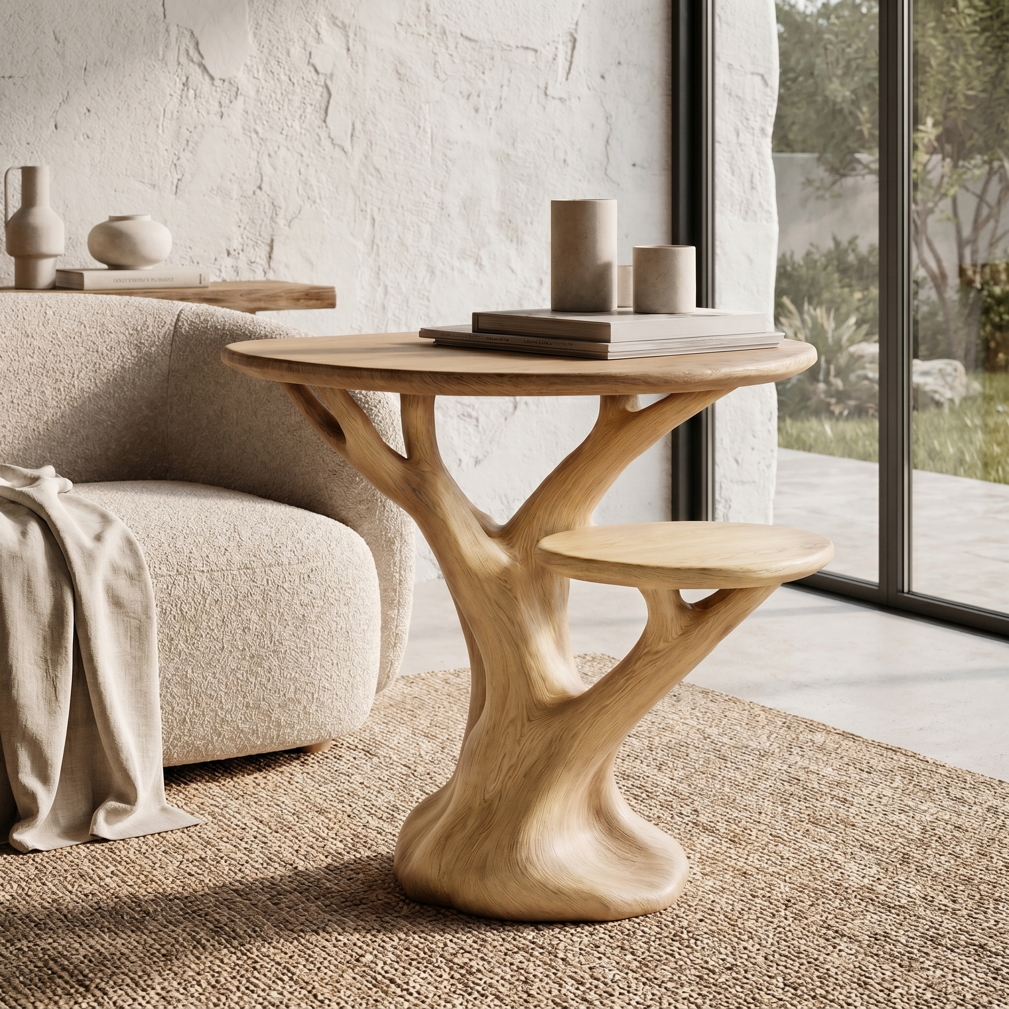 Organic Sculptural Side Table With Tree Inspired Solid Wood Base For Living Room And Bedroom - view 5 of 8