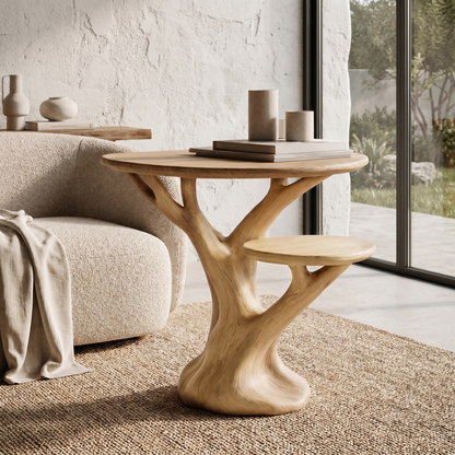 Organic Sculptural Side Table With Tree Inspired Solid Wood Base For Living Room And Bedroom - view 5 of 8
