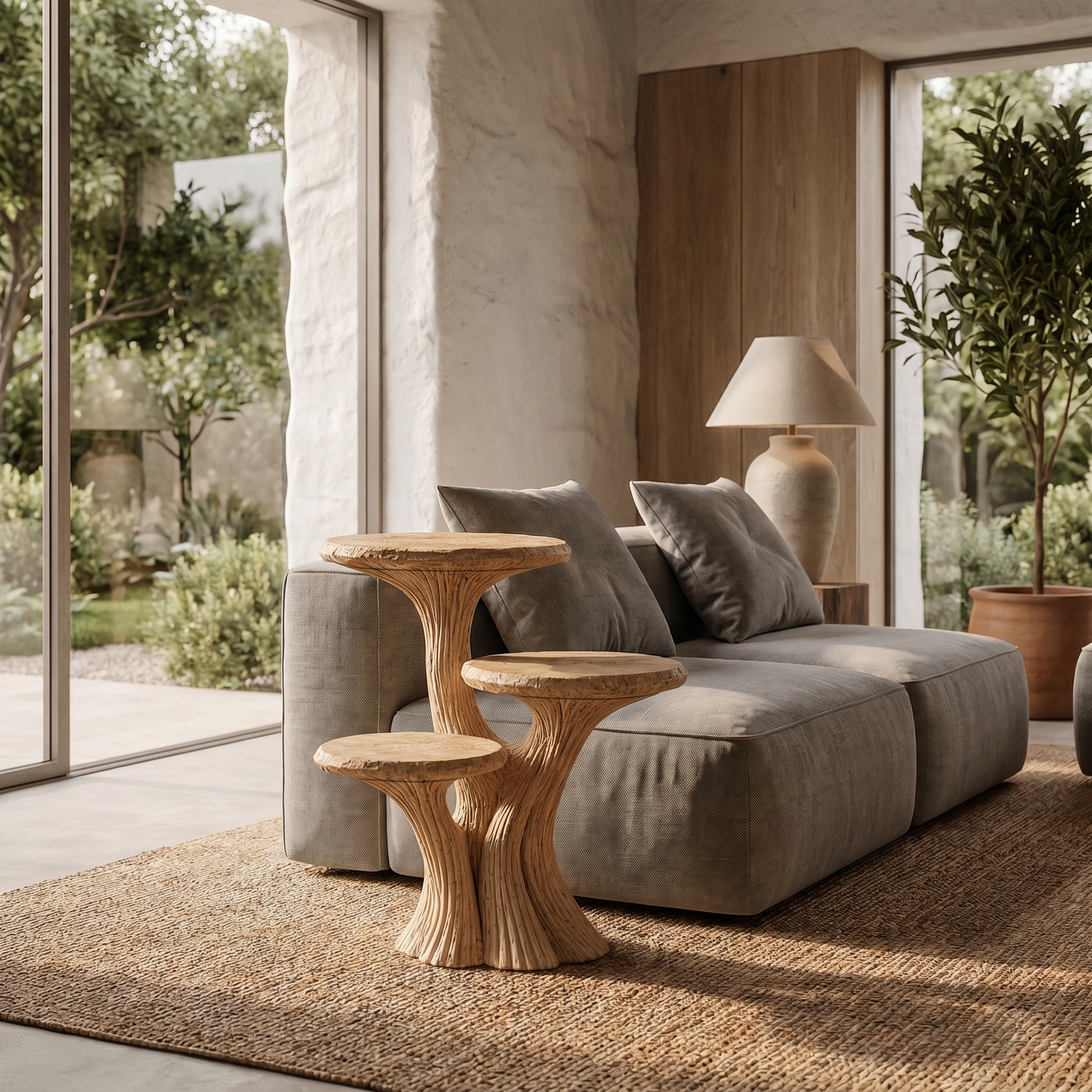 Contemporary Tiered Side Table With Sculptural Solid Wood Design For Living Room And Bedroom - view 5 of 8