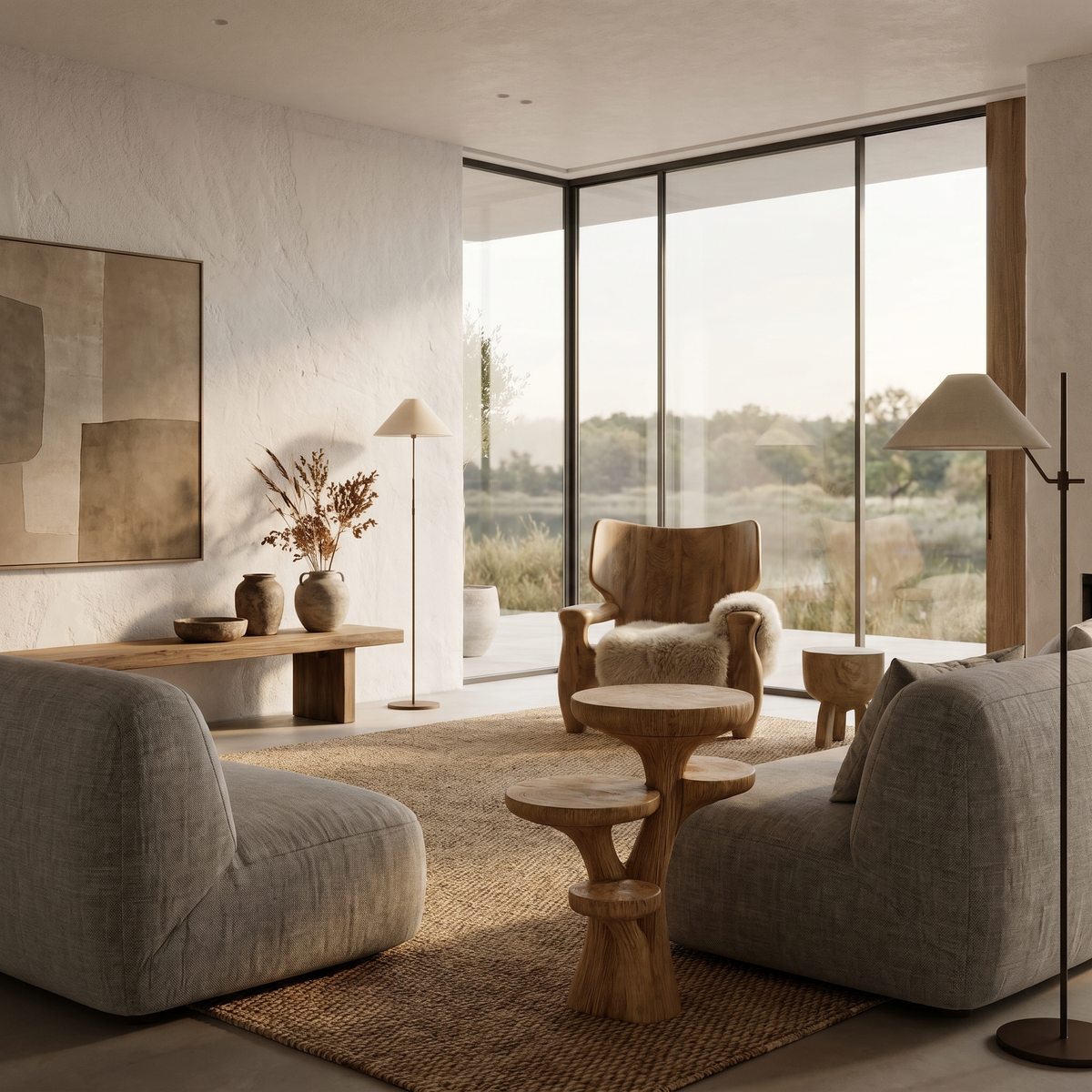 Rustic Sculptural Side Table With Handcrafted Solid Wood Pedestal Base For Living Room And Bedroom - view 5 of 8