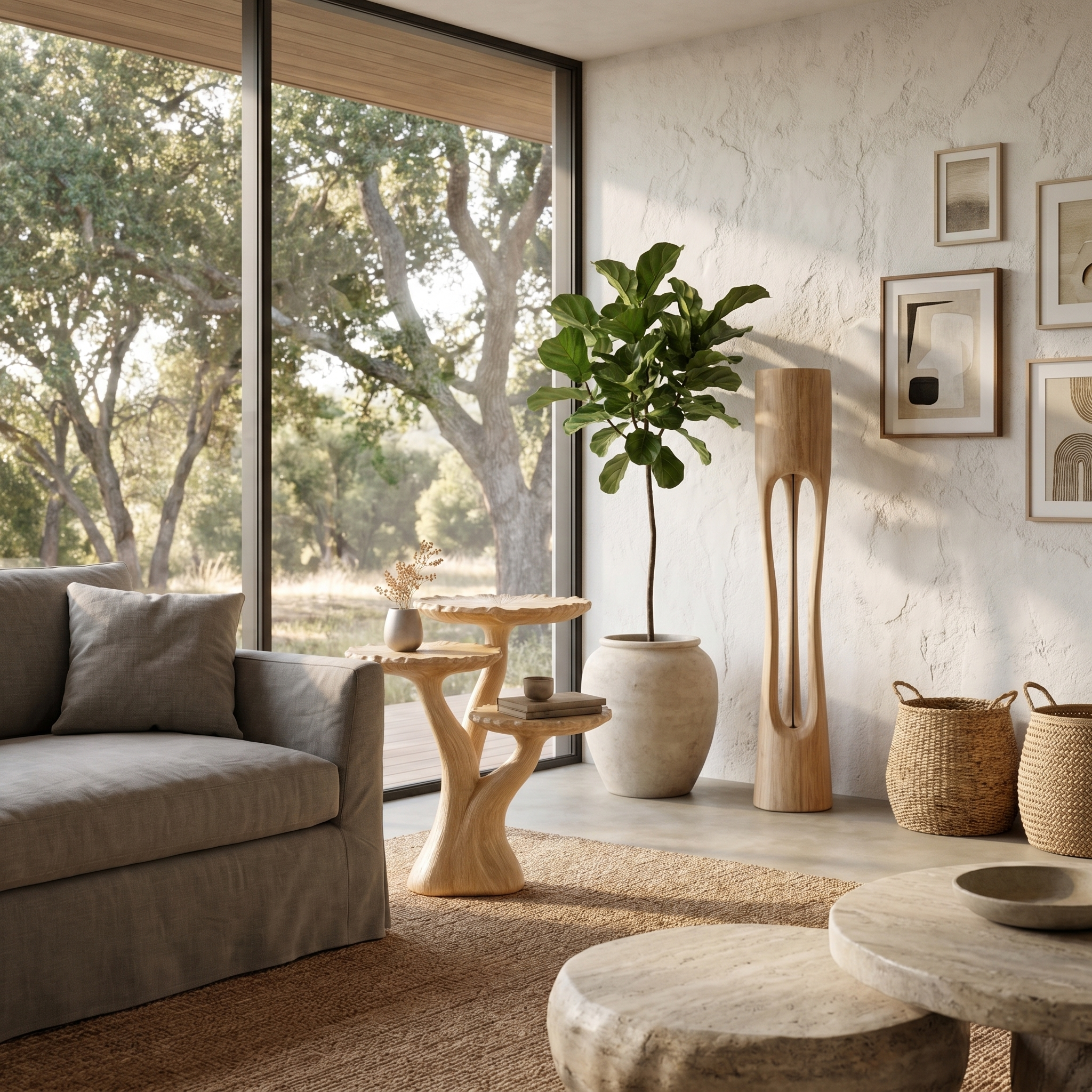 Organic Sculptural Side Table With Multi Tier Solid Wood Shelves For Living Room And Bedroom - view 5 of 8