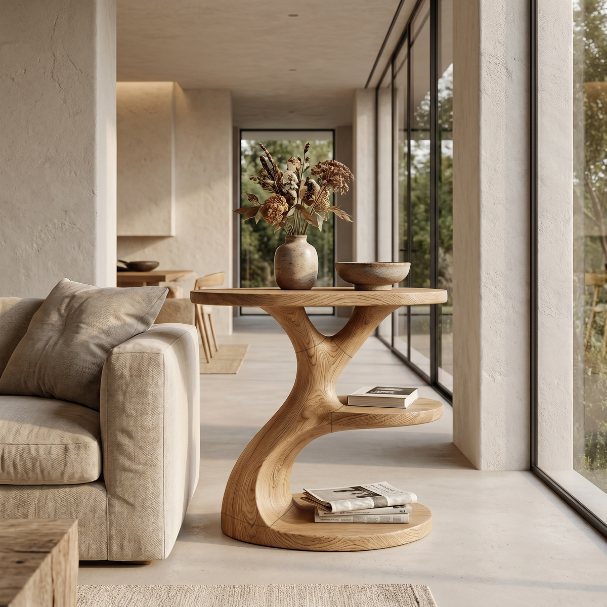 Modern Organic Side Table With Multi Level Wood Shelves For Living Room And Bedroom - view 5 of 8