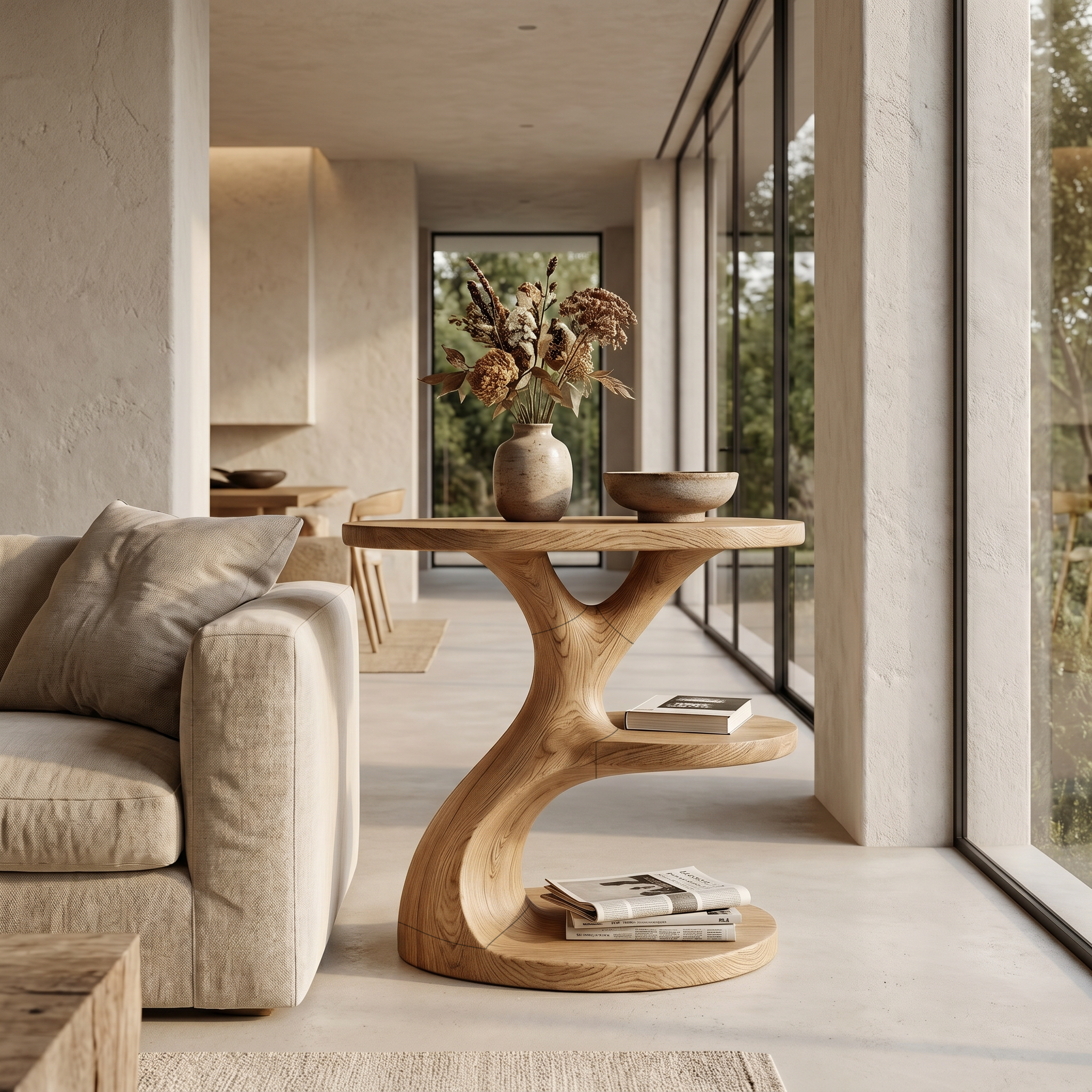 Modern Organic Side Table With Multi Level Wood Shelves For Living Room And Bedroom - view 5 of 8