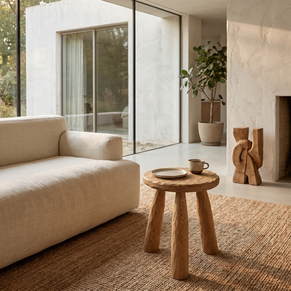 Rustic Side Table With Handcrafted Solid Wood Top And Chunky Pedestal Legs For Living Room And Bedroom - view 5 of 8