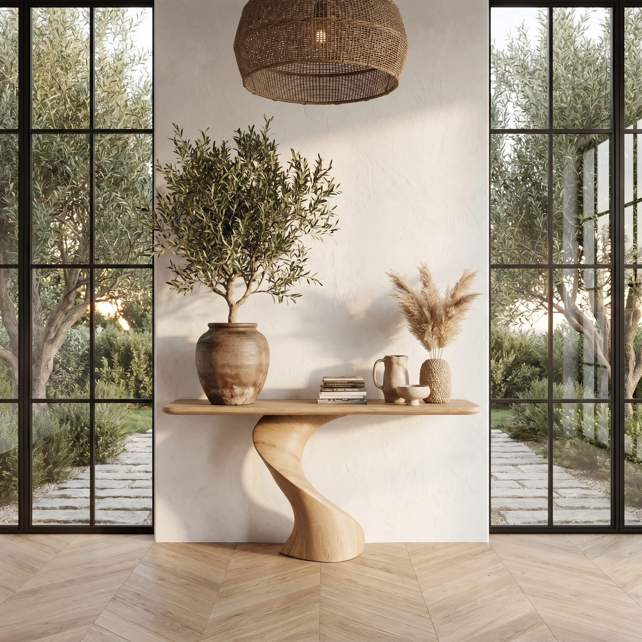 Modern Organic Console Table With Sculptural Twisted Solid Wood Base For Entryway And Living Room - view 5 of 8