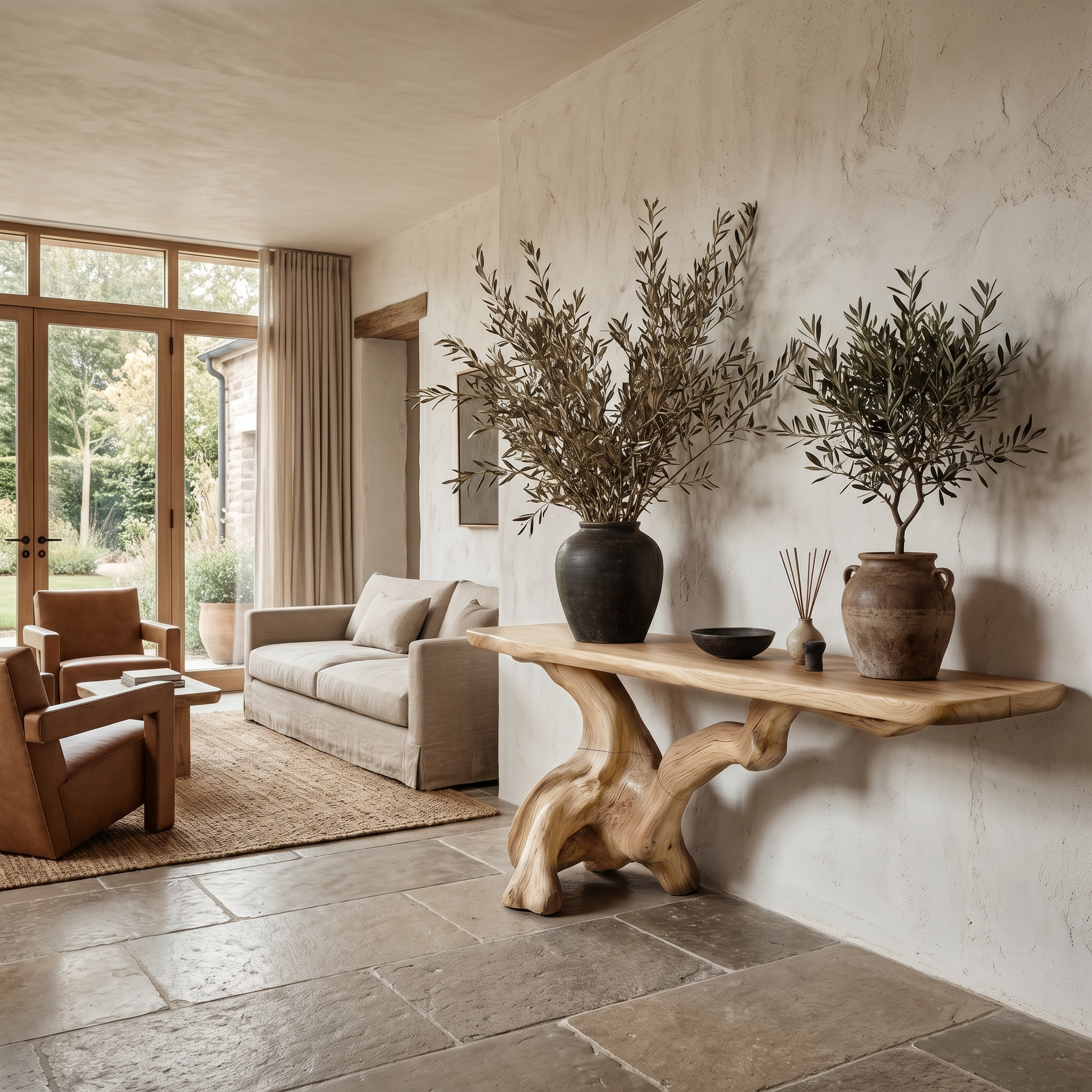 Organic Console Table With Sculptural Open Ring Wood Base For Entryway And Living Room - view 5 of 8