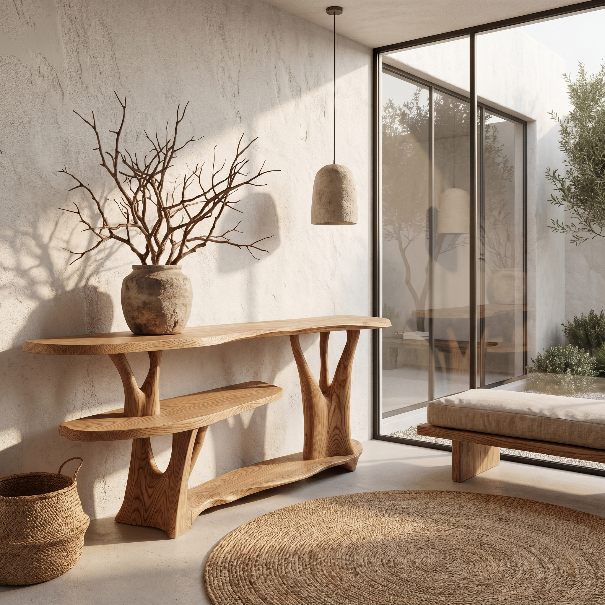 Organic Console Table With Sculptural Tree Root Base And Open Shelf Storage For Entryway And Living Room - view 5 of 8
