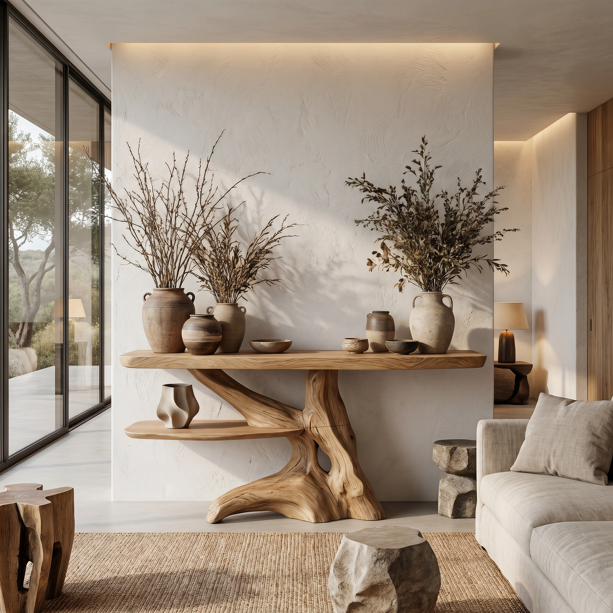 Contemporary Console Table With Sculptural Solid Wood Root Design For Entryway - view 5 of 8