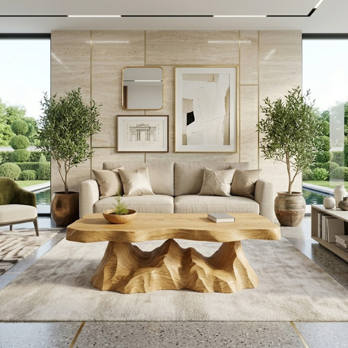 Sculptural Wooden Coffee Table with Unique Wavy Design - view 1 of 7