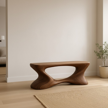 Handcrafted Solid Wood Bench – Sculptural Modern Walnut Wave Accent Table - view 2 of 6