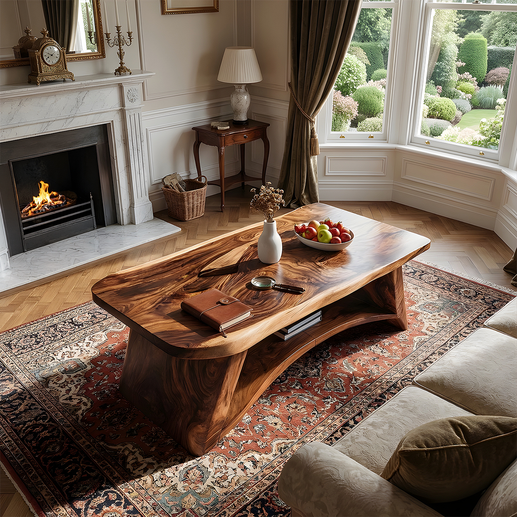 Solid Wood Coffee Table with Arched Base and Organic Edge Top - view 3 of 7