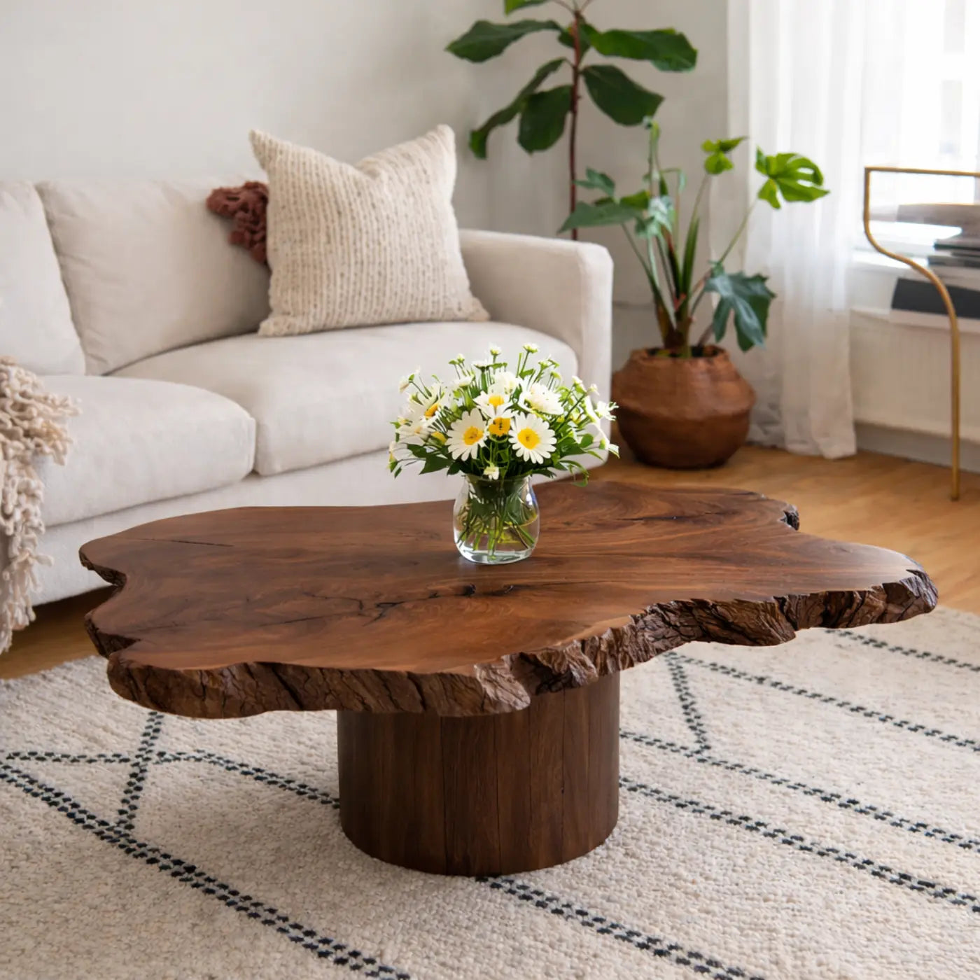 Live Edge Solid Wood Coffee Table for Living Room with Pedestal Base - view 5 of 9