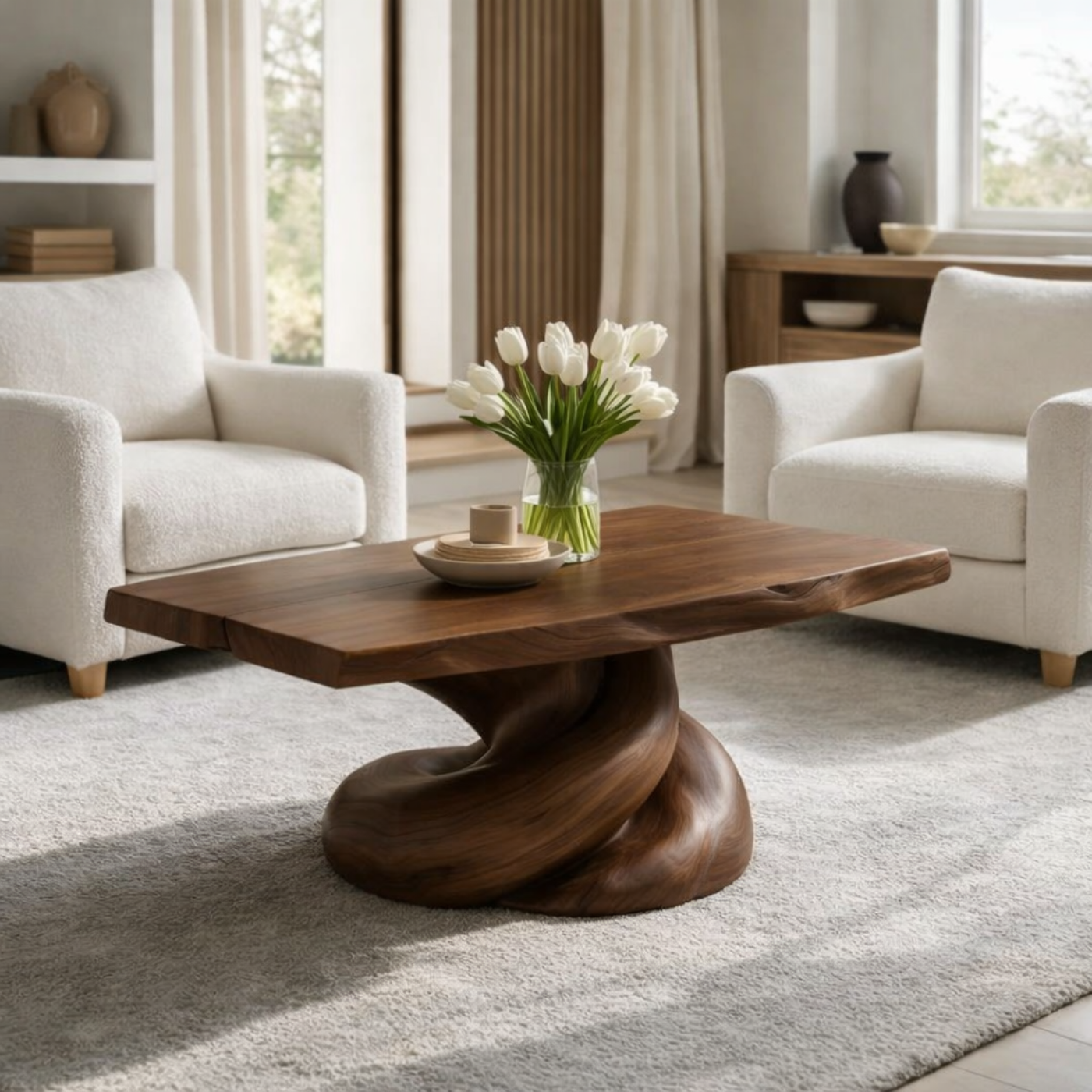 Solid Wood Coffee Table with Live Edge Top and Organic Sculptural Base - view 1 of 9
