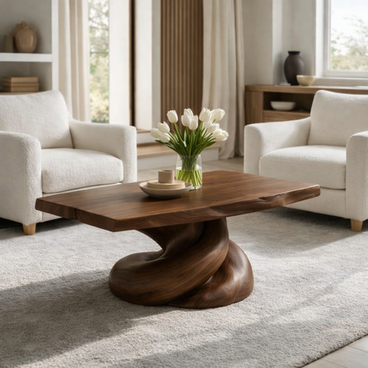 Solid Wood Coffee Table with Live Edge Top and Organic Sculptural Base - view 1 of 9