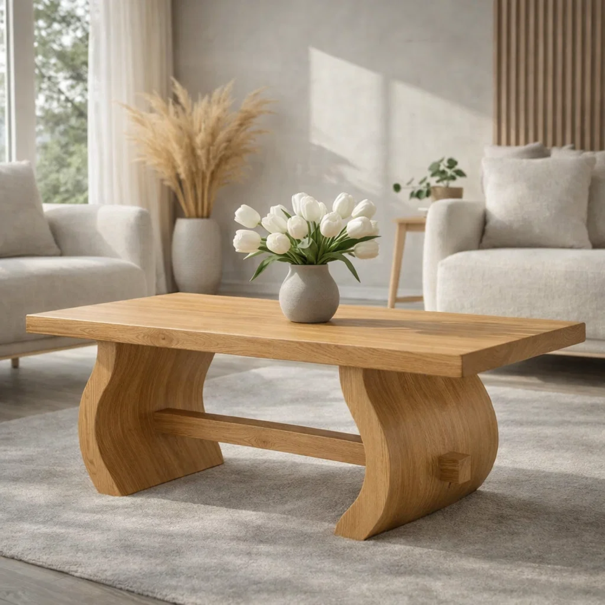 Solid Wood Coffee Table for Modern Home with Sculpted Curved Legs - view 5 of 9