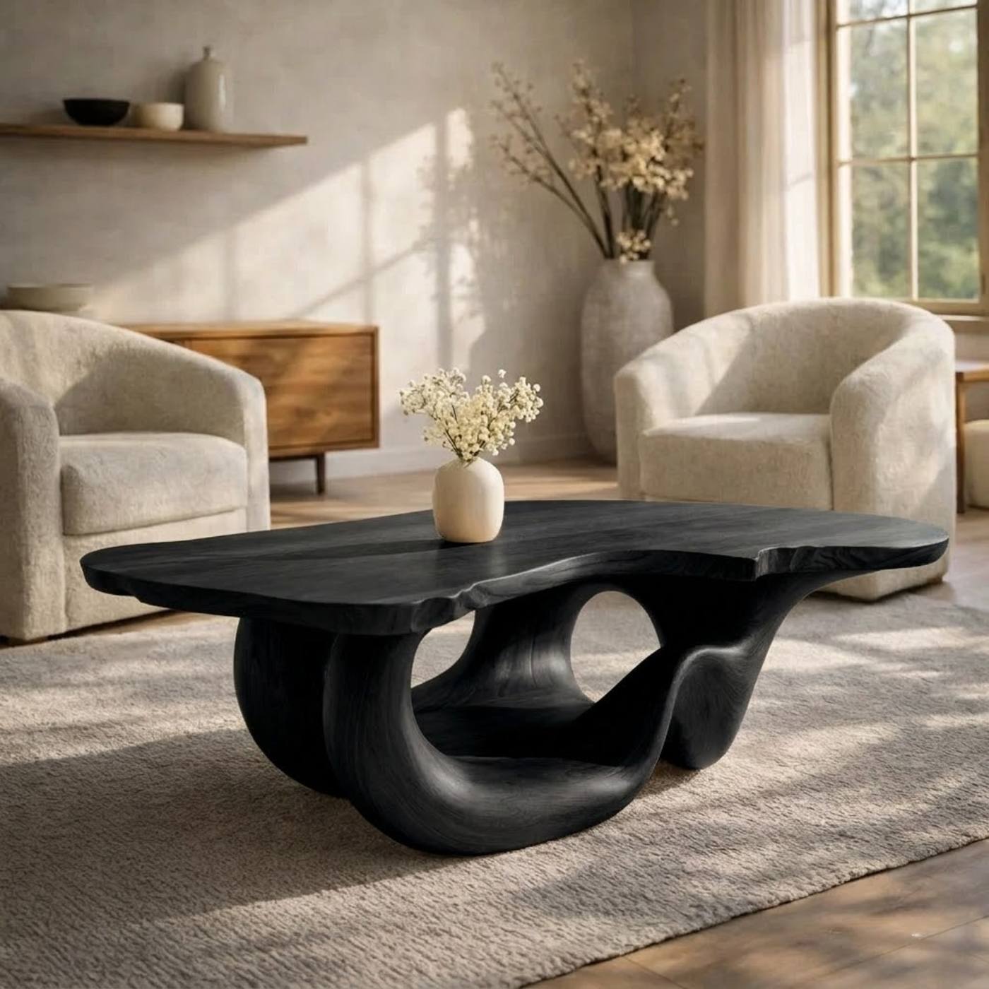 Solid Wood Live Edge Coffee Table for Modern Living Space with Sculptural Base - view 4 of 9