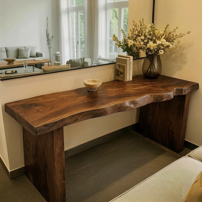 Solid Wood Console Table with Live Edge Top and Simple Block Base - view 4 of 9