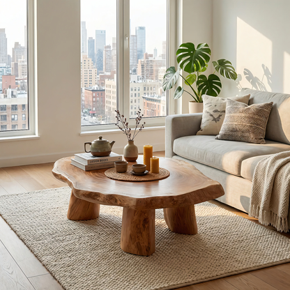Round Live Edge Coffee Table with Solid Sculptural Legs - view 4 of 7