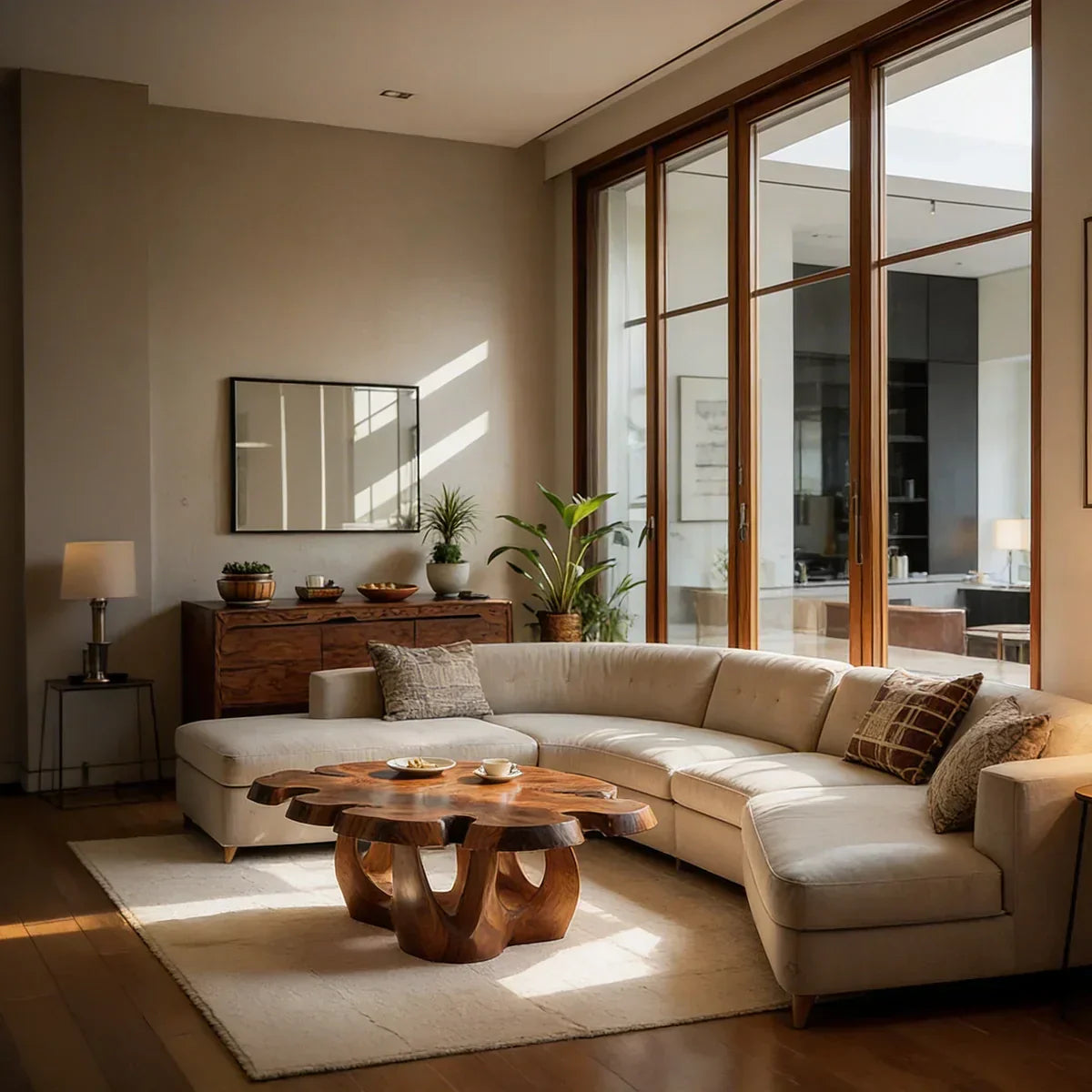 Sculptural Live Edge Natural Wood Coffee Table with Multi-Form Base - view 5 of 7