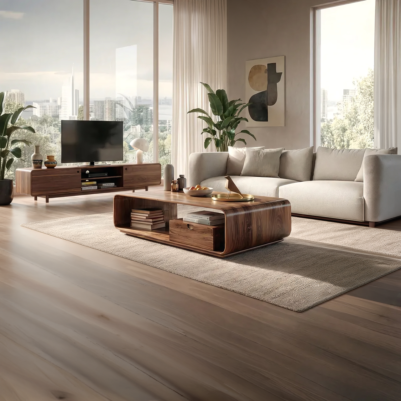 Modern Curved Coffee Table with Integrated Storage Design - view 6 of 7