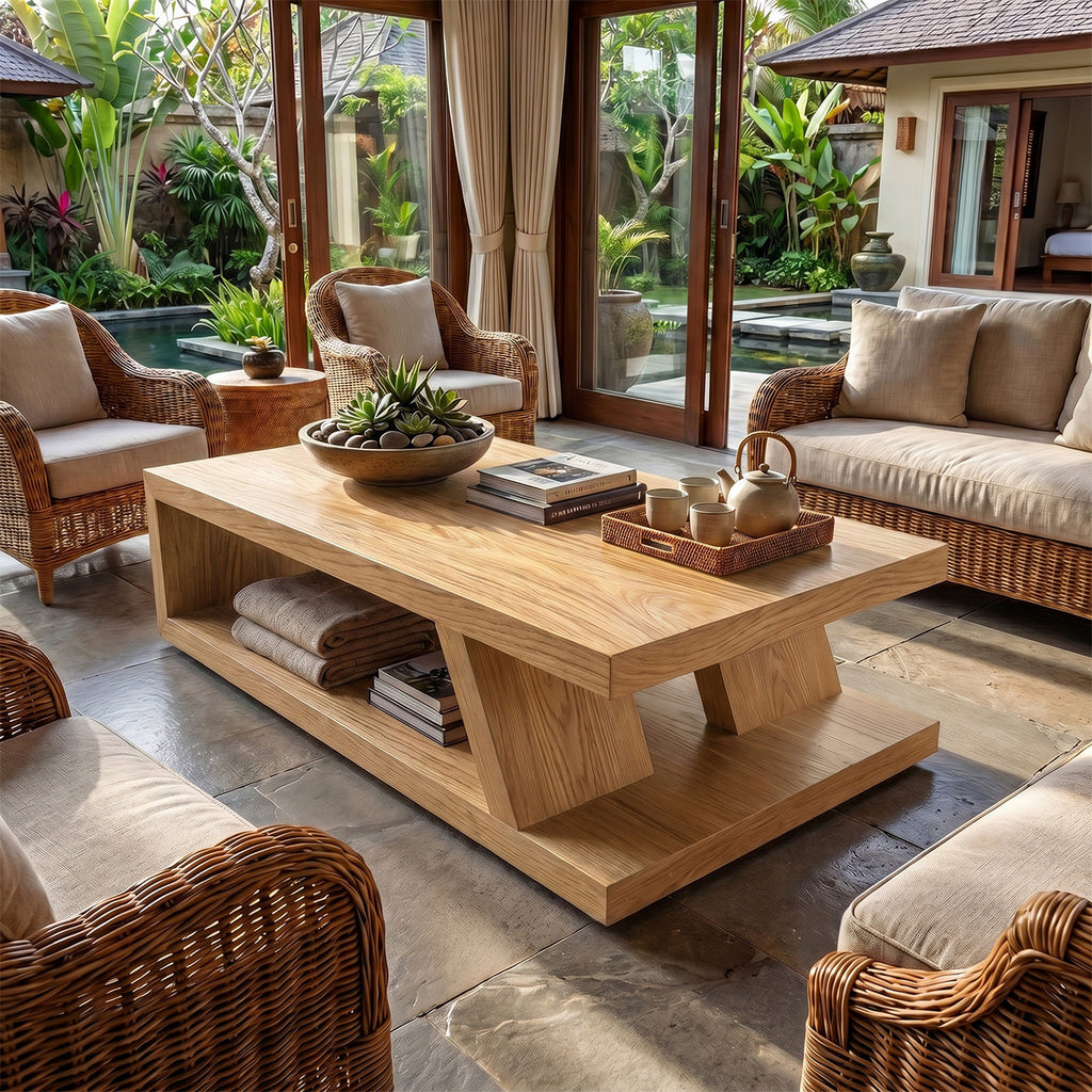 Modern Solid Wood Coffee Table With Open Shelf - view 4 of 8