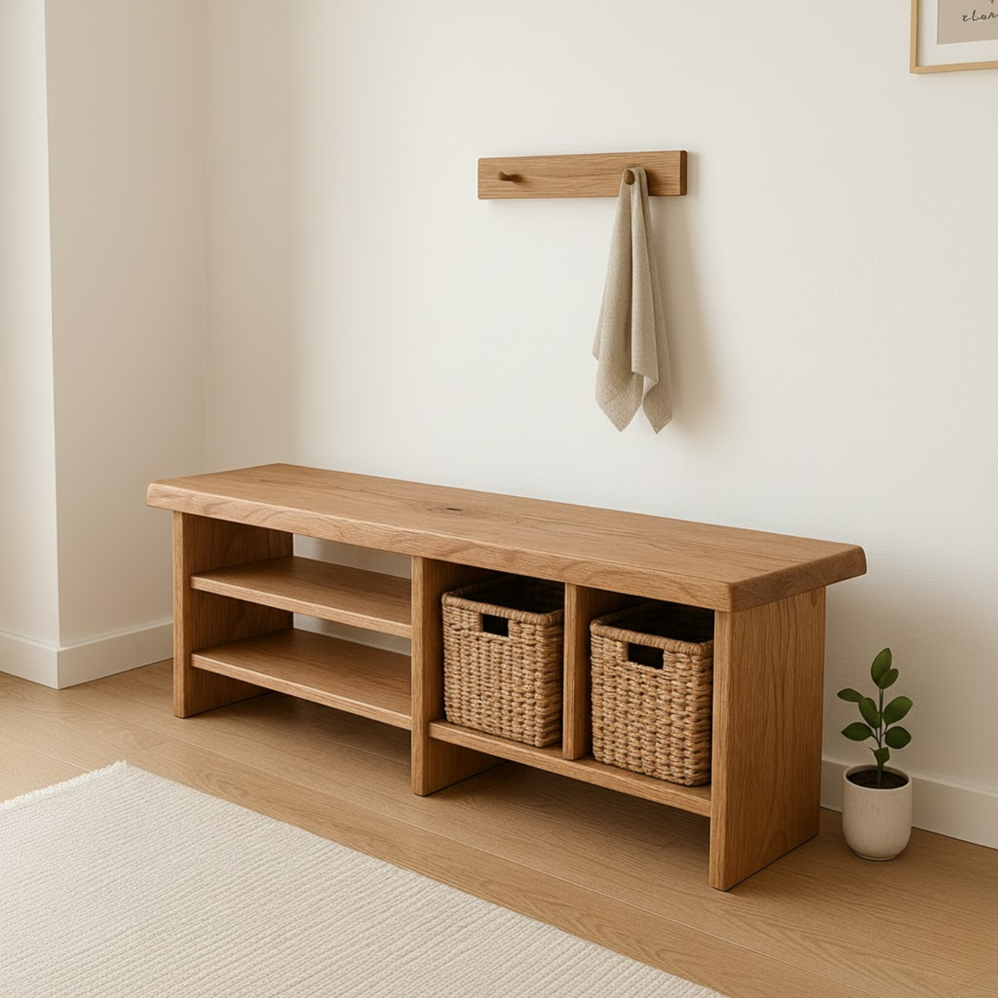 Handcrafted Solid Wood Bench – Minimalist Seating with Open Cubby Organiser - view 2 of 6