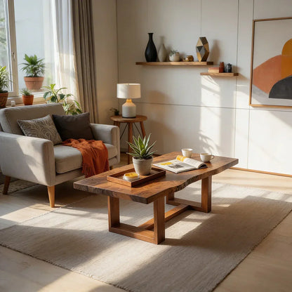Live Edge Natural Wood Coffee Table with Sculptural Base - view 3 of 7