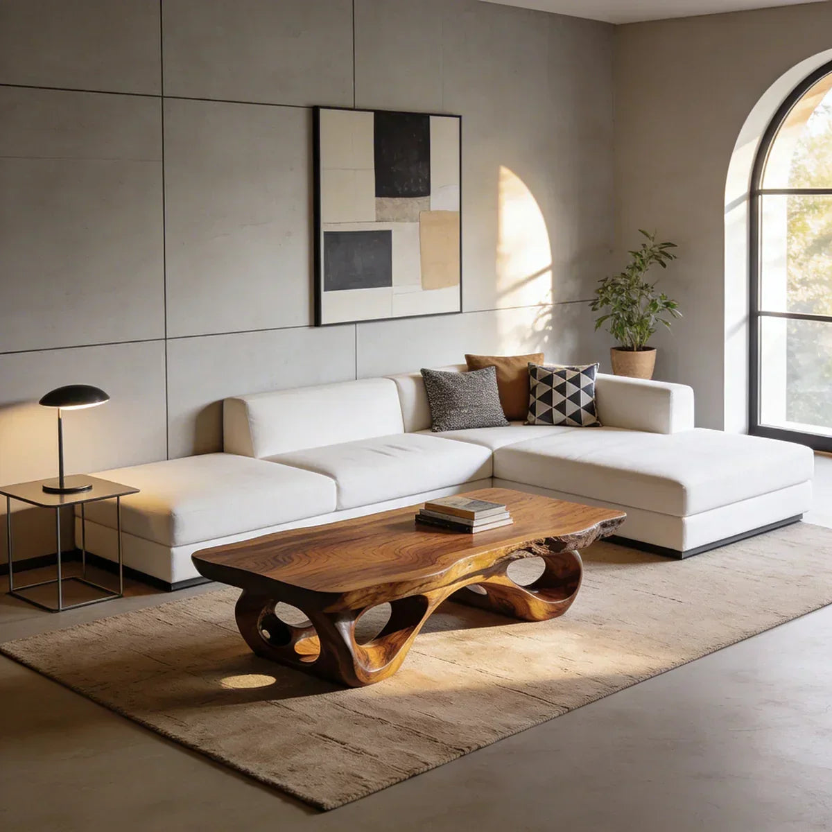 Sculptural Natural Wood Coffee Table with Organic Carved Base - view 4 of 7