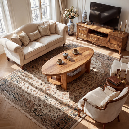 Oval Solid Wood Coffee Table with Open Shelf Storage - view 3 of 6