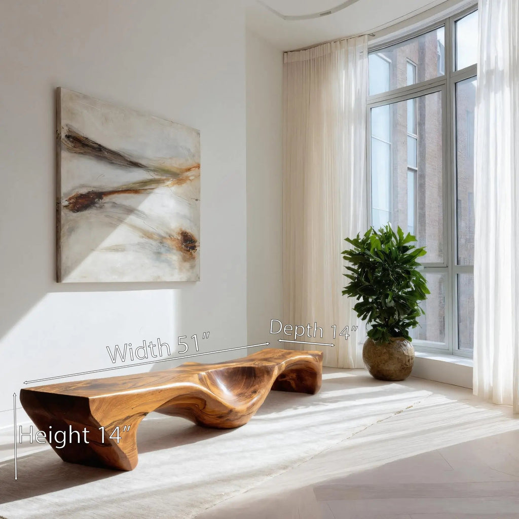 Organic Bench With Carved Wave Design For Living Room - view 6 of 8