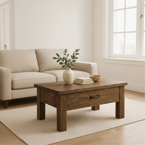 Handcrafted Solid Wood Coffee Table – Rustic Modern Storage with Single Drawer - view 2 of 6