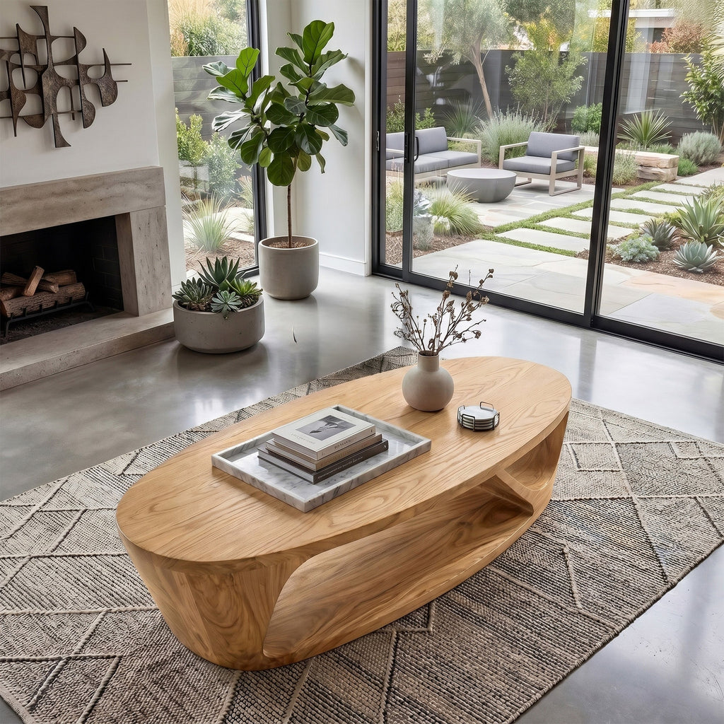 Sculptural Oval Coffee Table With Open Shelf Base - view 4 of 8
