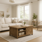 Handcrafted Solid Wood Coffee Table – Farmhouse Style with Storage Drawer and Shelves - view 2 of 6