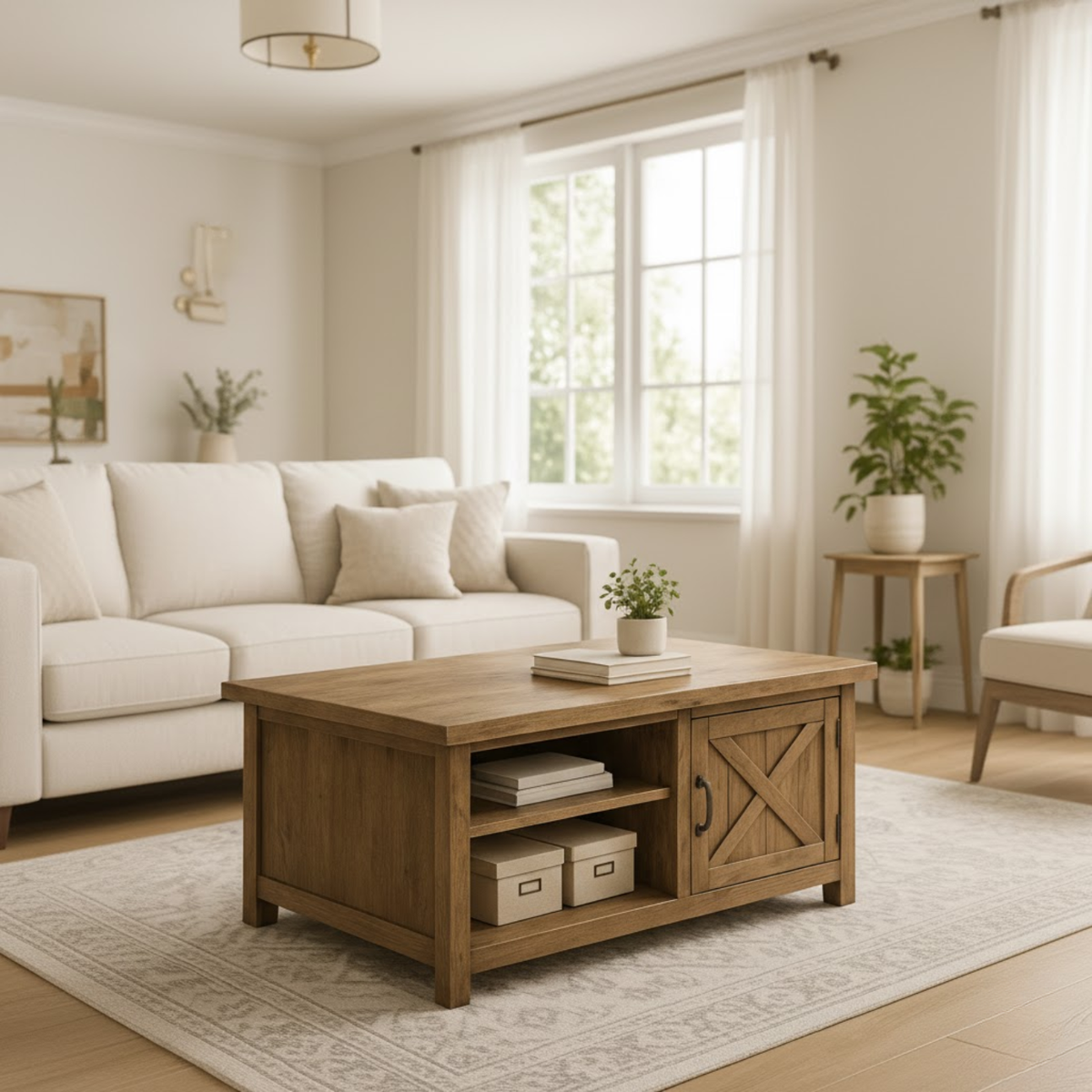 Handcrafted Solid Wood Coffee Table – Farmhouse Style with Storage Drawer and Shelves - view 2 of 6