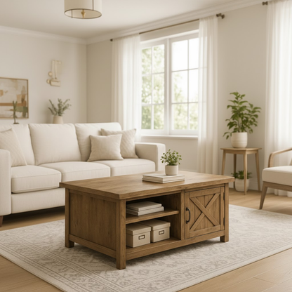 Handcrafted Solid Wood Coffee Table – Farmhouse Style with Storage Drawer and Shelves - view 2 of 6