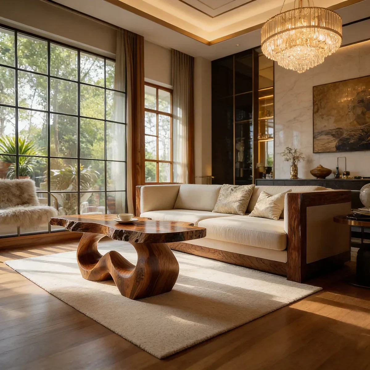 Live Edge Natural Wood Coffee Table with Sculpted Open-Form Base - view 5 of 7