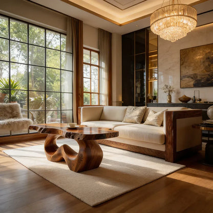 Live Edge Natural Wood Coffee Table with Sculpted Open-Form Base - view 5 of 7