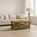 Handcrafted Solid Wood Coffee Table – Rustic Farmhouse Storage with Two Drawers and Shelf - view 2 of 6