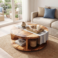 Round Solid Wood Coffee Table with Open Shelf Storage - view 1 of 7