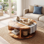 Round Solid Wood Coffee Table with Open Shelf Storage - view 1 of 7