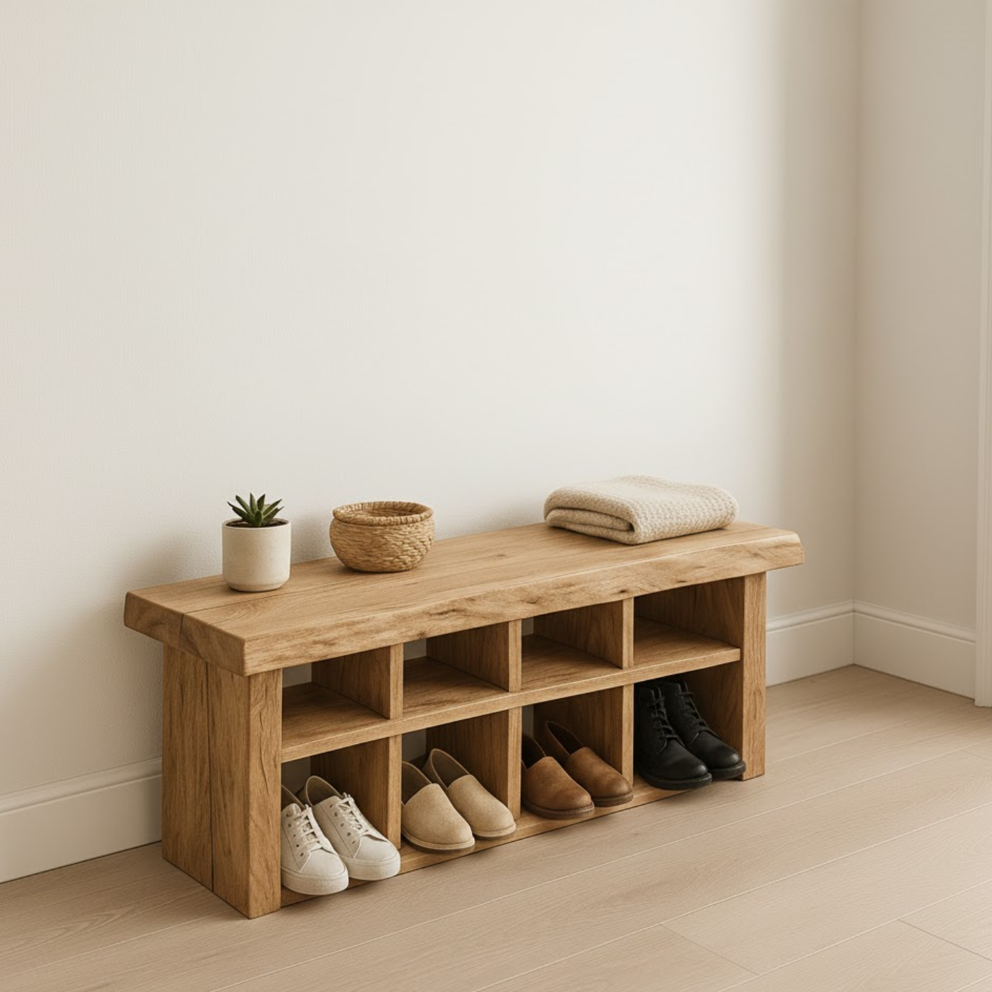 Handcrafted Solid Wood Bench with Shoe Compartments – Modern Rustic Hallway Storage - view 2 of 6