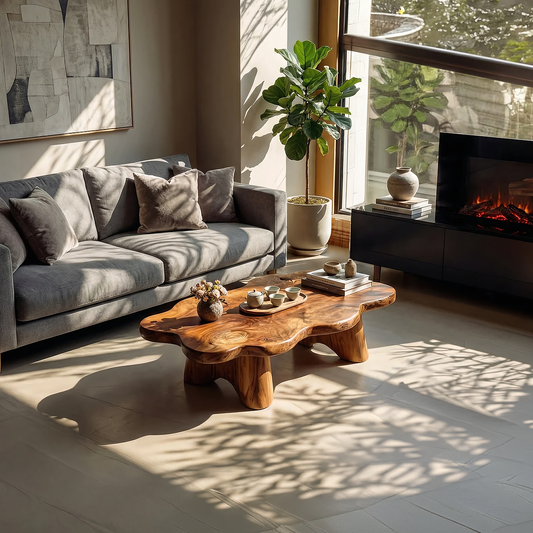 Organic Live Edge Coffee Table with Sculpted Solid Base - view 1 of 7